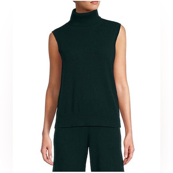 ANTONIO MELANI Green Cashmere Sleeveless Turtleneck Sweater Minimalist Luxury - Picture 1 of 11